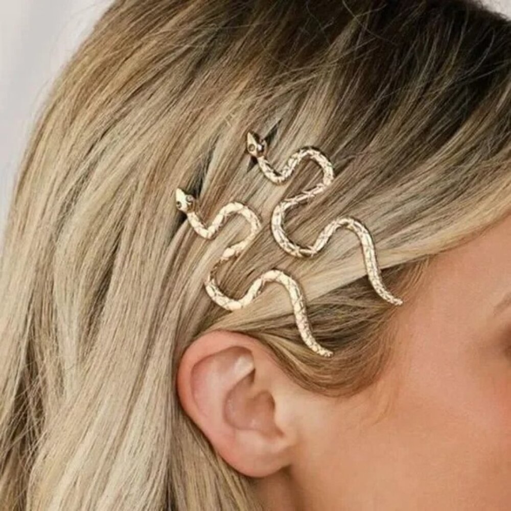 Gold snake hair pin
